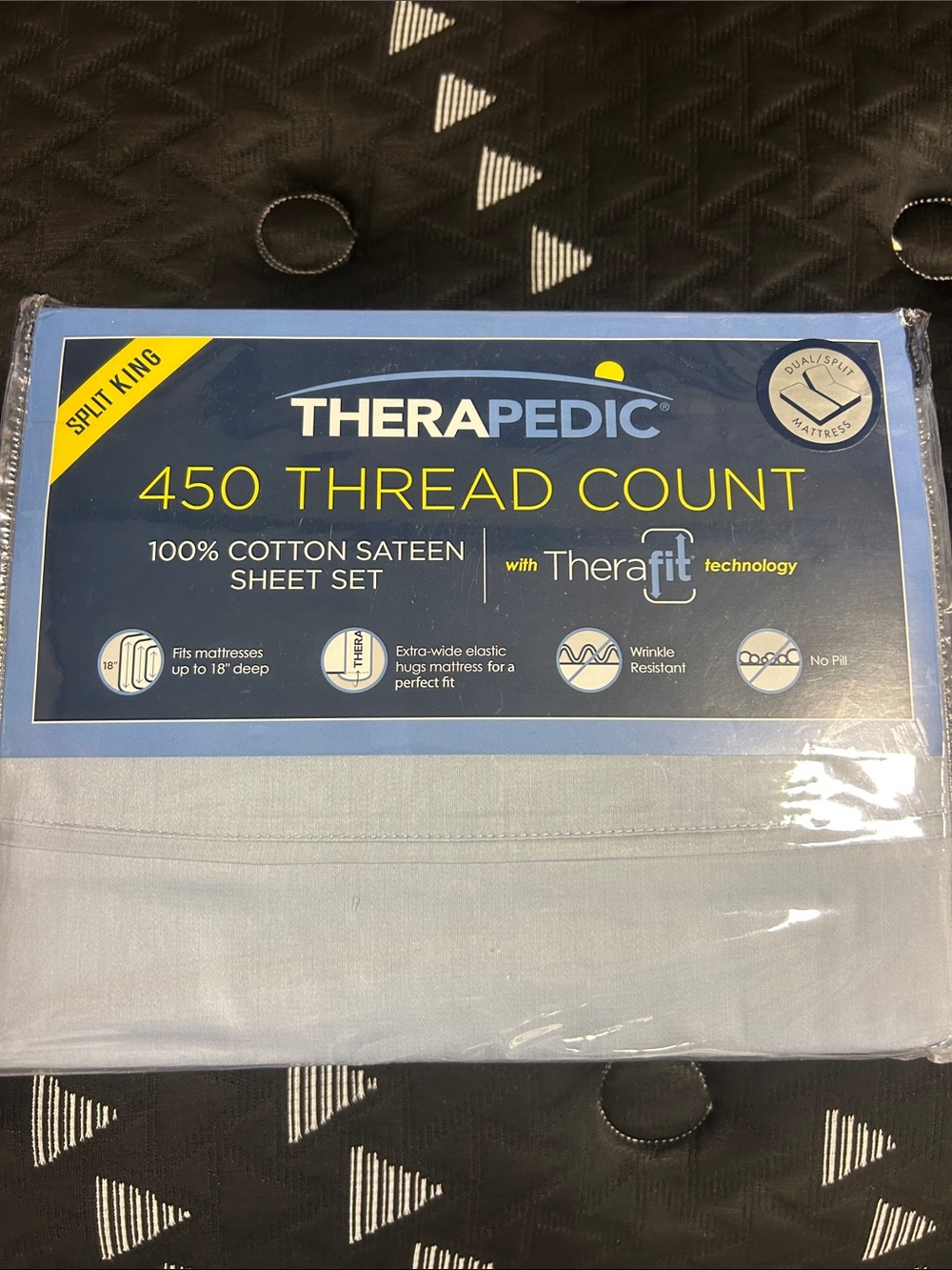 Therapedic 450 Thread Count Cotton Sateen Sheet Set - Light Blue (Split King)